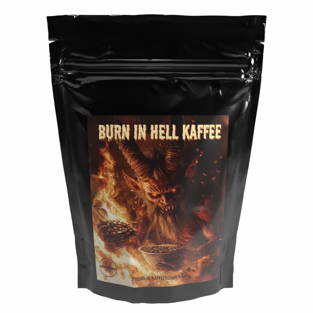 Geschenk Kaffee 'BURN IN HELL' Motiv 1 - Premium Kaffeebohnen - Kaffeestudio Shop